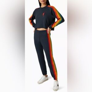 Aviator Nation Bolt Embroidery Classic Cropped Crew and 6 Stripe Sweatpants Set